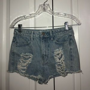 light wash distressed denim shorts